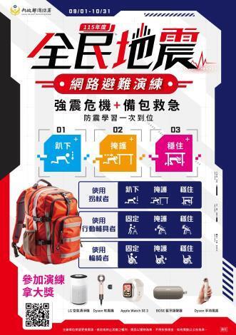 地震速報演練，臨震應變『趴下、掩護、穩住【Earthquake Disaster Drill】』