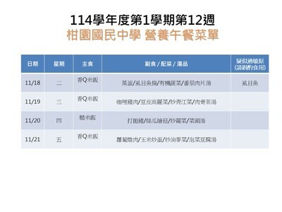 【學務】114-1第12週午餐菜單圖片