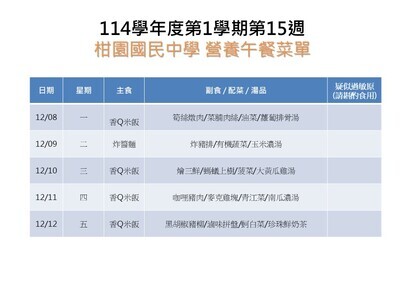 【學務】114-1第15週午餐菜單圖片